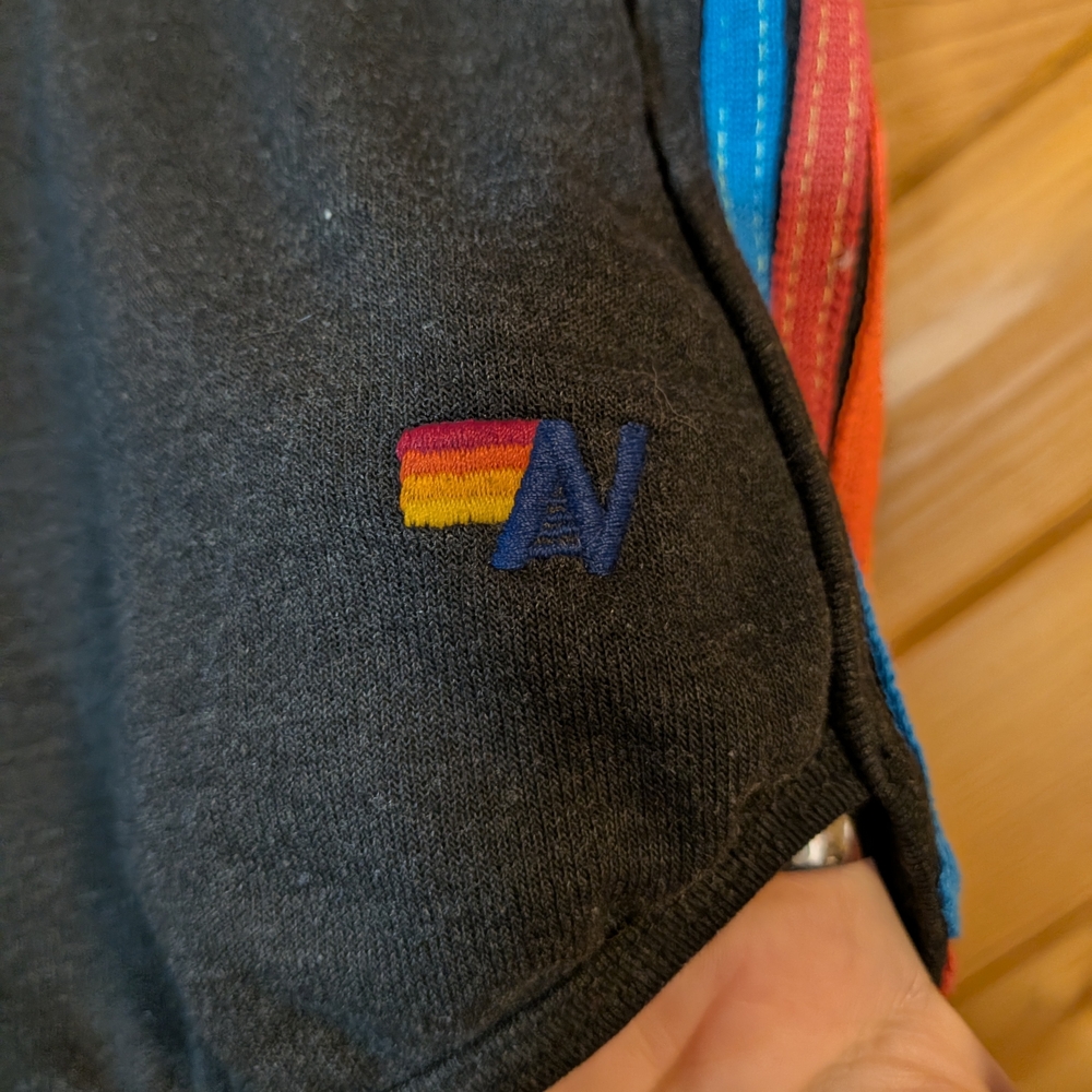 Aviator Nation Black Athletic Shorts with Red & Blue Side Stripes - Picture 2 of 5